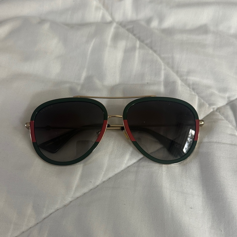 Gucci Green and Red Aviator Sunglasses
